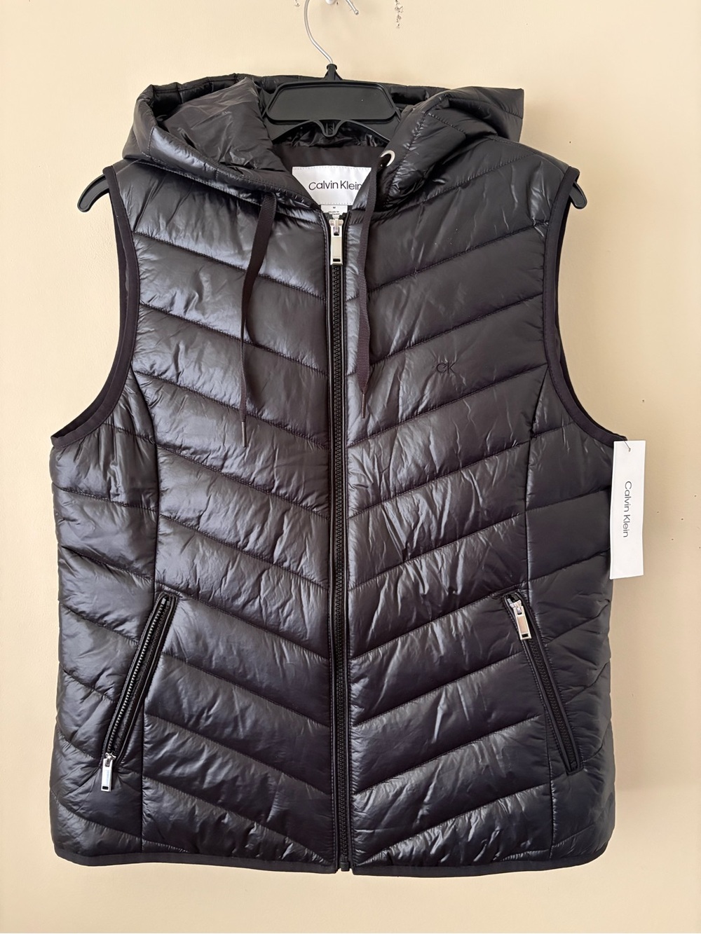Calvin Klein Black Quilted Hooded Puffer Vest - Sleeveless Sz.M New